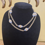 Beautiful 36" Seed Pearl Grey Bead Gold Plated Chunky Cable Link Chain By J Crew