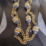 Beautiful 36" Seed Pearl Grey Bead Gold Plated Chunky Cable Link Chain By J Crew