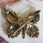 Gorgeous Amber Orange Rhinestone Antique Gold Butterfly Brooch, Topaz Citrine Root Beer Rhinestone, D&E Juliana?