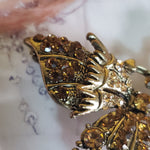 Gorgeous Amber Orange Rhinestone Antique Gold Butterfly Brooch, Topaz Citrine Root Beer Rhinestone, D&E Juliana?