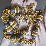 Beautiful 36" Seed Pearl Grey Bead Gold Plated Chunky Cable Link Chain By J Crew