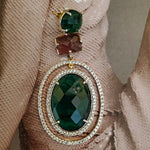 18K Yellow Gold Plated Sparkling Faceted Green Emerald Stone Bridal Earrings, Bridal Earrings, Couture