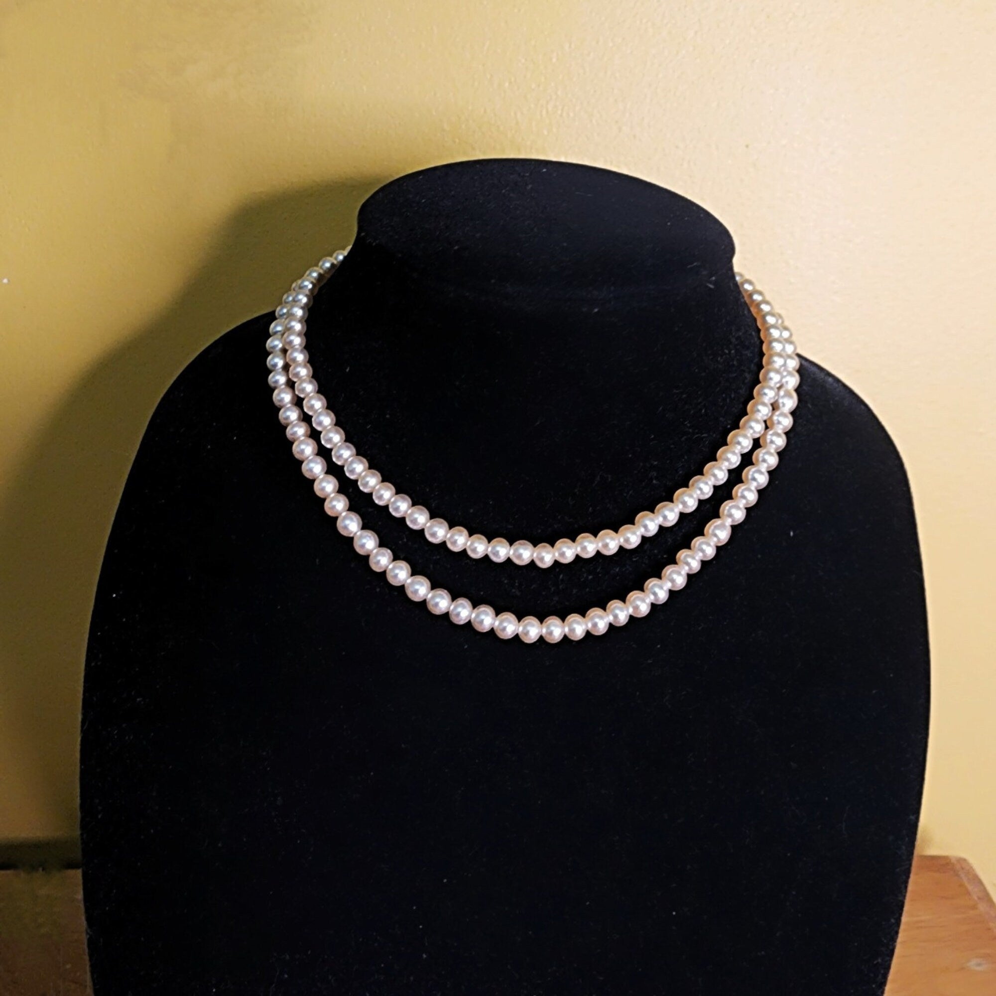 MCM Double Strand Faux Pearl Rhinestone Silver Tone Necklace Made In Taiwan, Wedding Jewelry, Brides Necklace