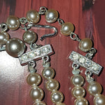 MCM Double Strand Faux Pearl Rhinestone Silver Tone Necklace Made In Taiwan, Wedding Jewelry, Brides Necklace