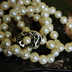 Metall Classic String Faux Pearl Sterling Silver 6MM NecklaceVintage Necklace