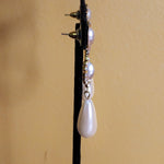 Beautiful Faux Pearl Rhinestone Teardrop Vintage Yellow Gold Plated Earrings, Victorian Style Earrings, Hollywood Regency