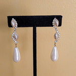 Beautiful Faux Pearl Rhinestone Teardrop Vintage Yellow Gold Plated Earrings, Victorian Style Earrings, Hollywood Regency