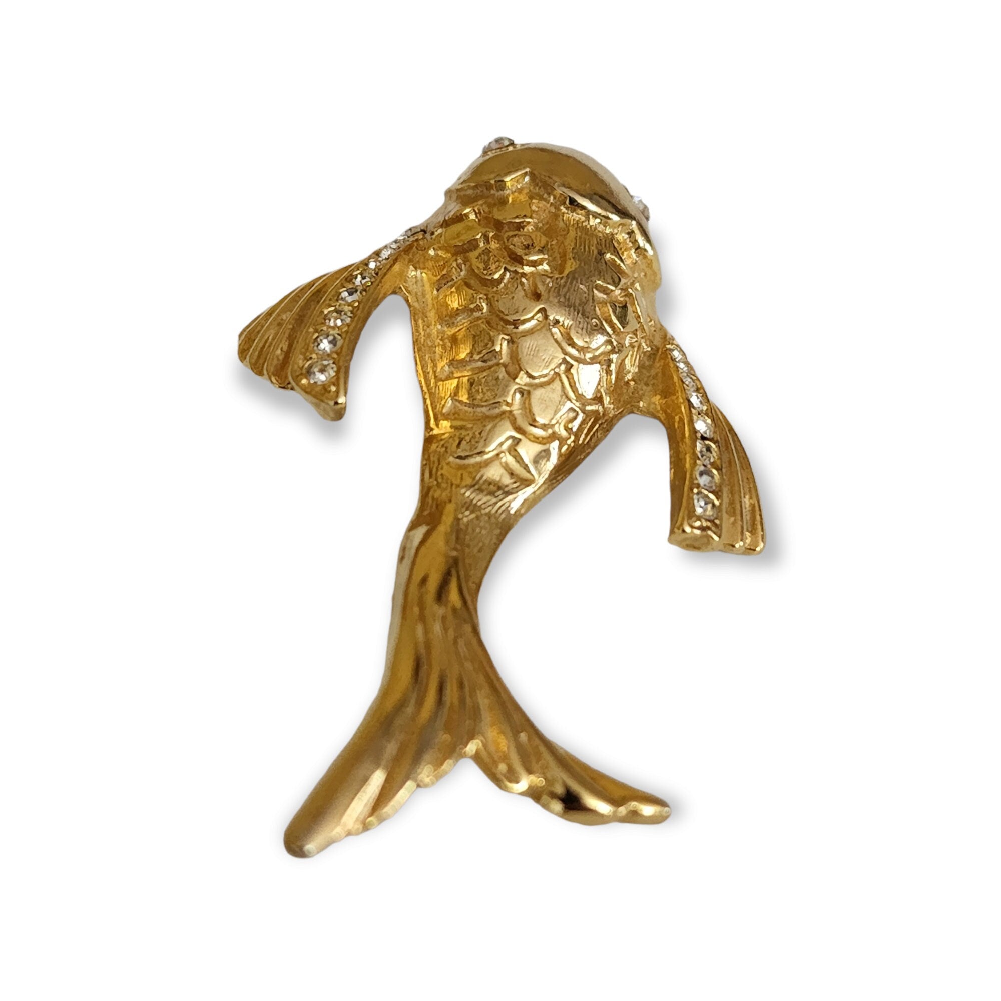 Koi Fish Clear Rhinestones Gold Tone Brooch Pin, Gold Fish Pin