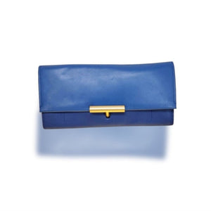 Reed Krakoff T-Pin Blue Color Block Clutch Shoulder Crossbody Removable Gold Brass Chai
