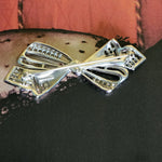 Lovely Rhinestone Silver Tone Faux Marcasite Bow Vintage Brooch Pin