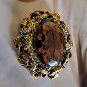 Original by Roberts Large Topaz Glass Rhinestone Brooch