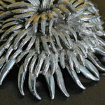 Brutalist Floral Spiked Domed Silver Tone Vintage Brooch