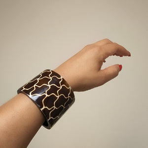 Brown Cream Resin distressed Abstract Wide Chunky Bangle Bracelet