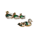 Mother Duckling Family Trio Green Enamel Swarovski Crystal Diamante Vintage Brooch Pin, Swan Brooch, Choice