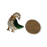 Lovely Green Enameled Clear Diamante Figural Goose Vintage Pin Brooch