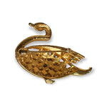 Beautiful Swan Gold Plated Clear Purple Sparking Crystals Vintage PinBrooch Pin