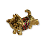 Vintage Scottie Dog Rhinestone Collar Enameled Plaid Sweater Vintage Yellpw Gold Plated Brooch