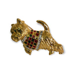 Vintage Scottie Dog Rhinestone Collar Enameled Plaid Sweater Vintage Yellpw Gold Plated Brooch