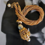 Stunning Miriam Haskell Mesh Twisted Rope Chain Large Baroque Pendant Necklace
