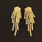 Gorgeous Rhinestone Faux Pearl Gold Plated Dangle Earrings, Wedding Earrings, Pierced Earrings