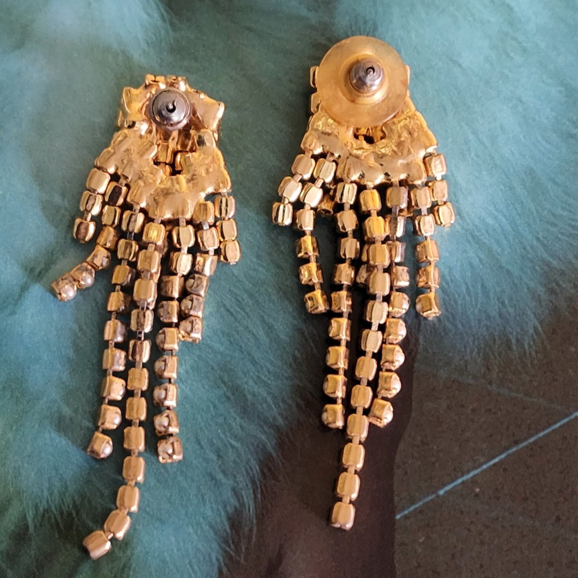 Gorgeous Rhinestone Faux Pearl Gold Plated Dangle Earrings, Wedding Earrings, Pierced Earrings