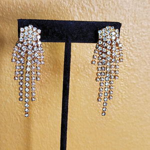 Gorgeous Rhinestone Faux Pearl Gold Plated Dangle Earrings, Wedding Earrings, Pierced Earrings