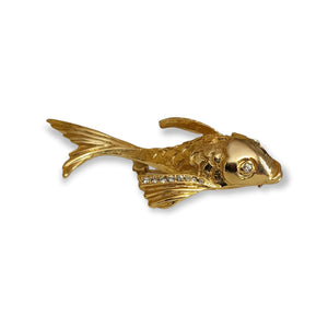 Koi Fish Clear Rhinestones Gold Tone Brooch Pin, Gold Fish Pin