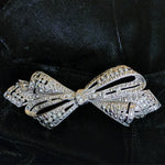 Lovely Rhinestone Silver Tone Faux Marcasite Bow Vintage Brooch Pin