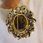 Original by Roberts Large Topaz Glass Rhinestone Brooch