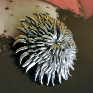 Brutalist Floral Spiked Domed Silver Tone Vintage Brooch