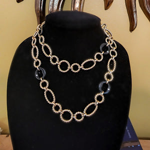Grace Kelly 36 Link Gold Plated Link Black Station Swaroski Crystals Necklace