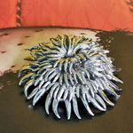 Brutalist Floral Spiked Domed Silver Tone Vintage Brooch
