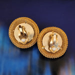 Oversized Black Cabochon Mesh Gold Plated Clip On Vintage Earrings