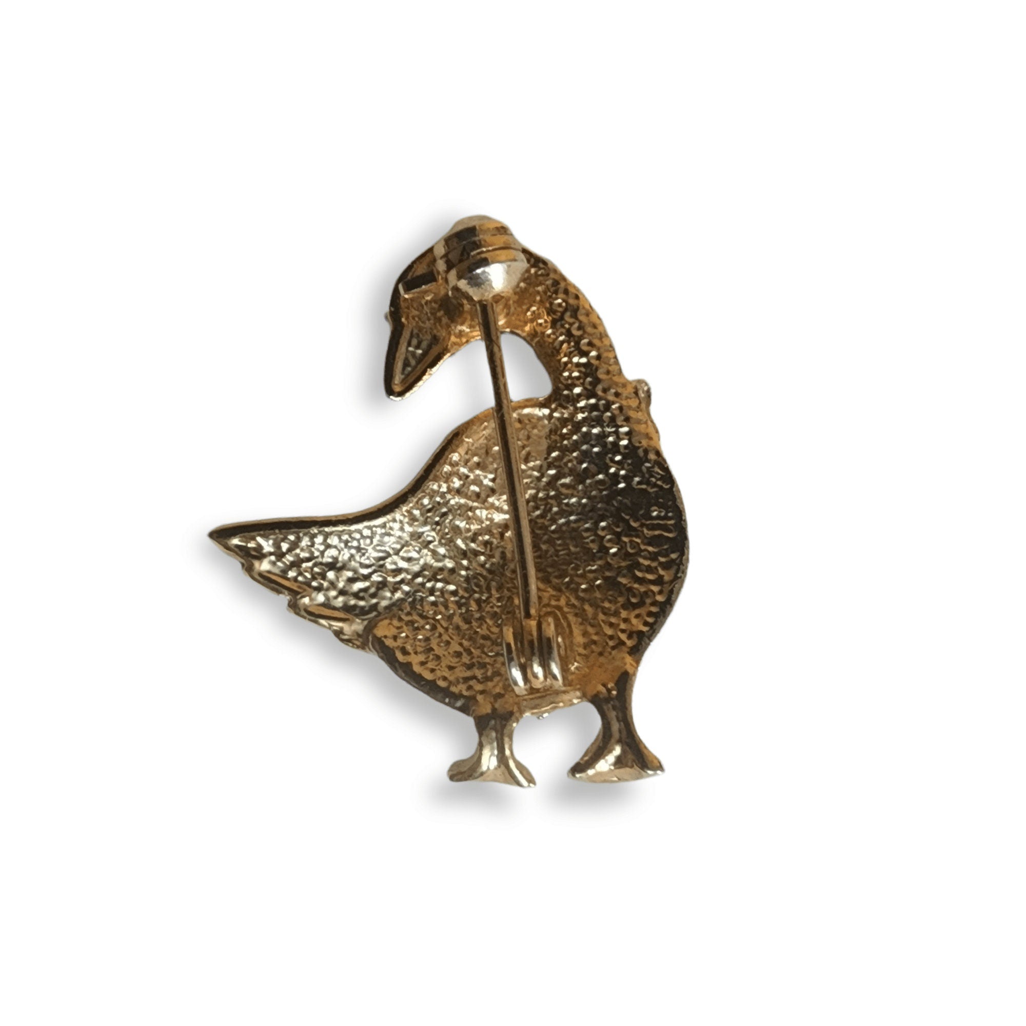 Lovely Green Enameled Clear Diamante Figural Goose Vintage Pin Brooch