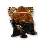 Gorgeous Love Birds Enameled Cage Rhinstones Flower Pin Brooch Stained Glass, Statement Brooch