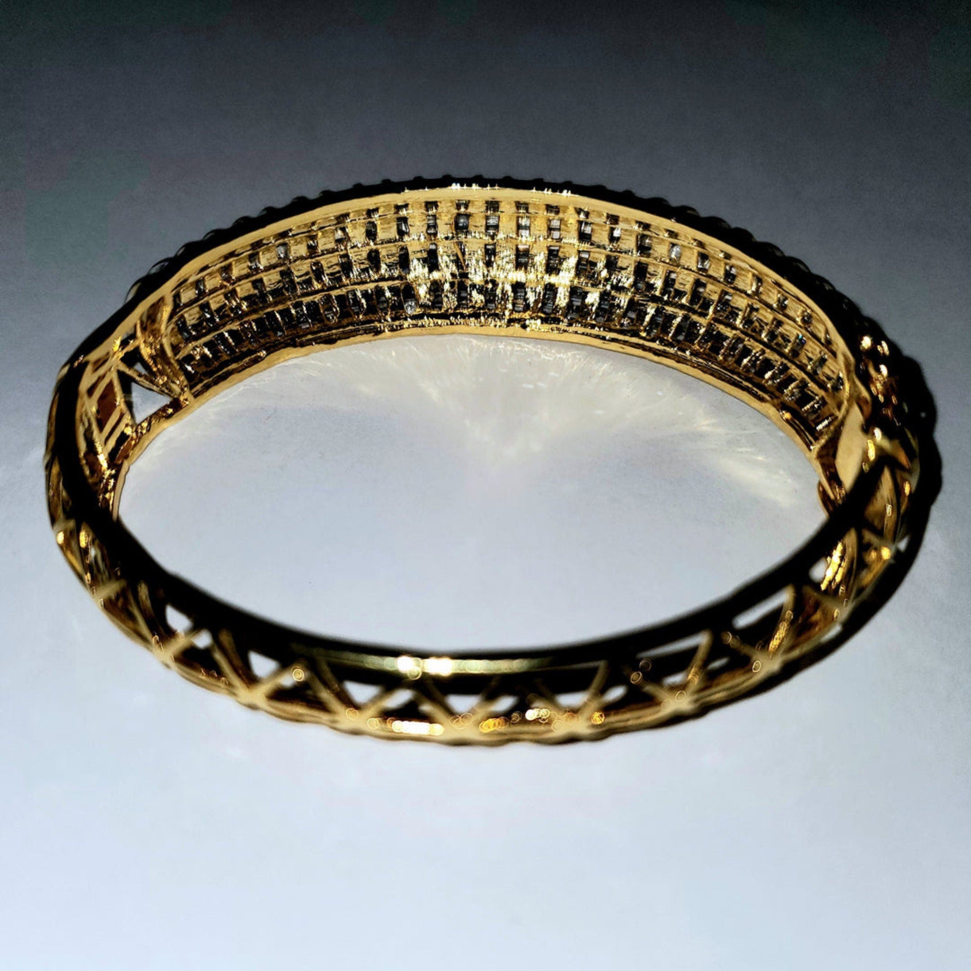18K White Yellow Gold Plated Baguette Bracelet, Bangle, Wedding Jewelry, Couture, Runway