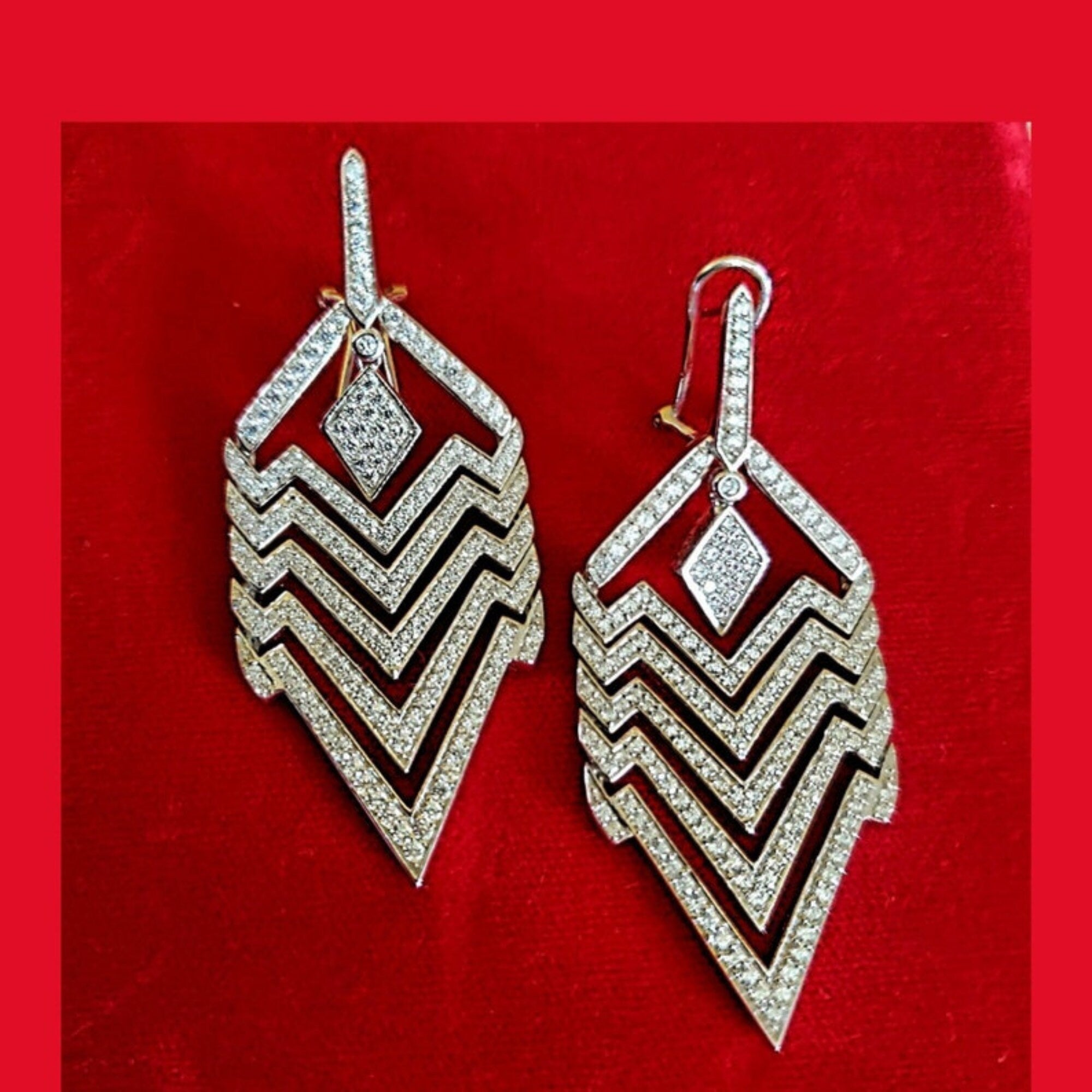 18K White Gold Vermeil Del Triangle Dangle Drop Earrings, Bridal Earrings, Wedding Earrings, Valentine's Day, Mother's Day