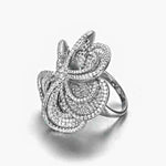 Statement Floral Blossoming White Gold Vermeil Diamond Simulant Pave Statement Ring, Statement Ring