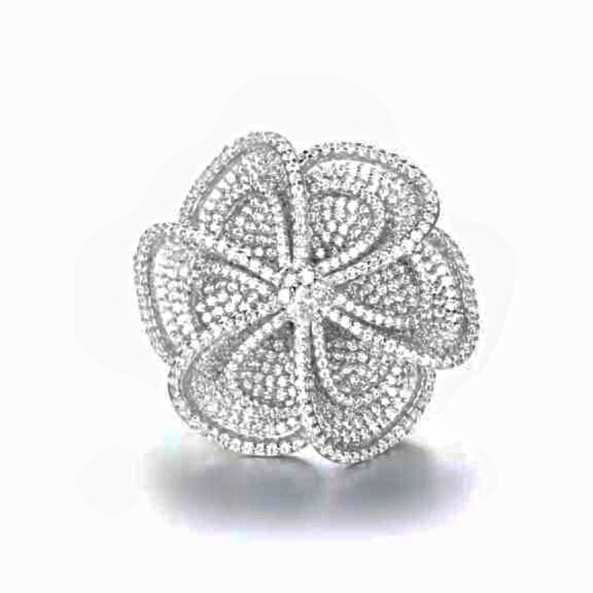 Statement Floral Blossoming White Gold Vermeil Diamond Simulant Pave Statement Ring, Statement Ring