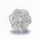 Statement Floral Blossoming White Gold Vermeil Diamond Simulant Pave Statement Ring, Statement Ring
