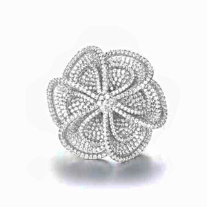 Statement Floral Blossoming White Gold Vermeil Diamond Simulant Pave Statement Ring, Statement Ring