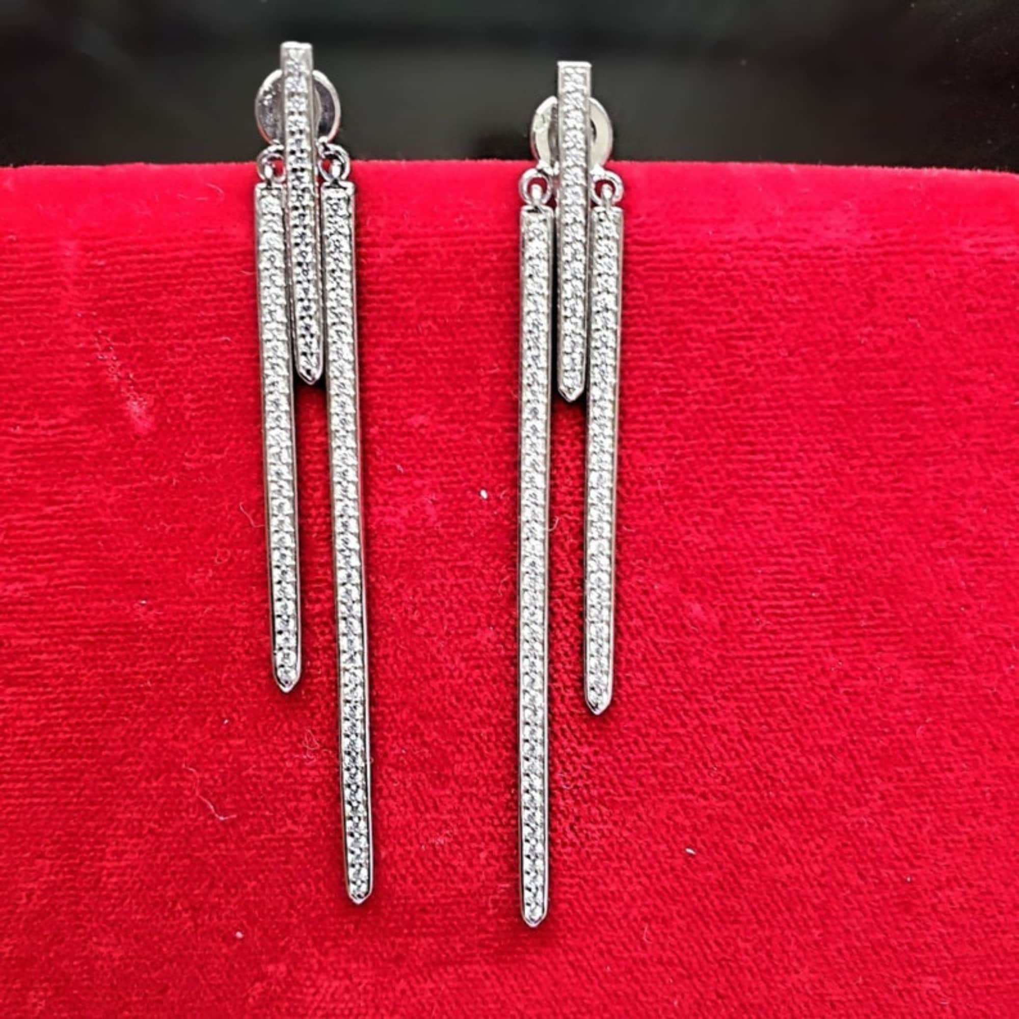 Outstanding Sas Line White Gold Earrings Bridal Earrings, Wedding Earrings
