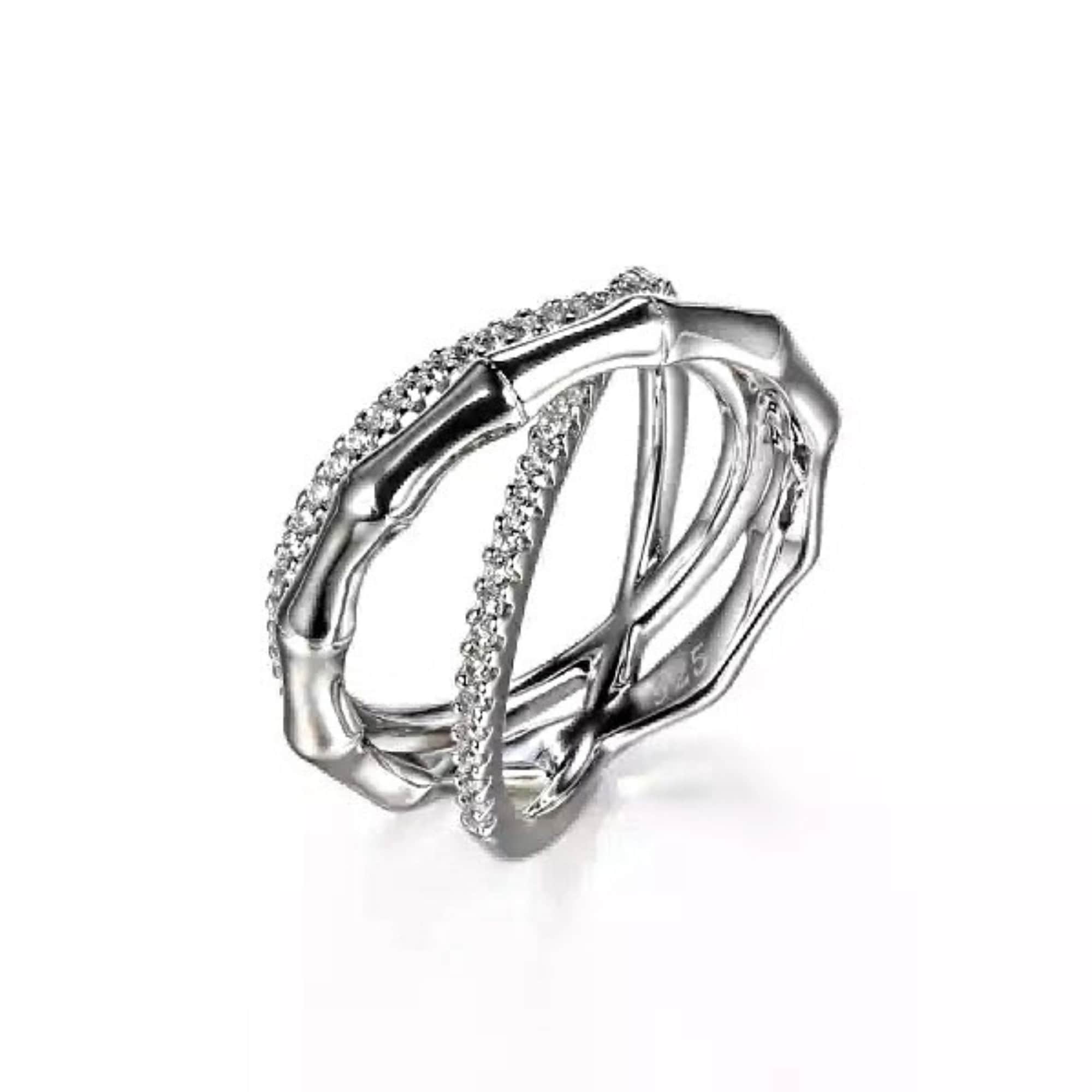 Beautiful 18K White Yellow Gold Vermeil Bamboo Cross Diamond Simulant Ring, Mother's Day Gift, Valentine's Day Gift For her