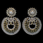18K Faux Pearl White Yellow Gold Plated Baugette Pave Illusion Stones Dangling Drop Earrings, Wedding Earrings, Runway, Couture