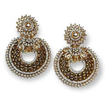18K Faux Pearl White Yellow Gold Plated Baugette Pave Illusion Stones Dangling Drop Earrings, Wedding Earrings, Runway, Couture