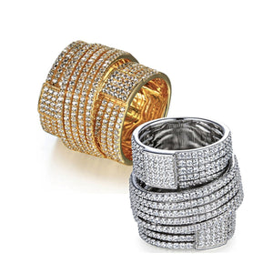 Barrel 18K Gold Vermeil Sterling Silver Base Pave Illusion Stones Ring, Wedding Earrings, Runway, Couture, Statement Rings