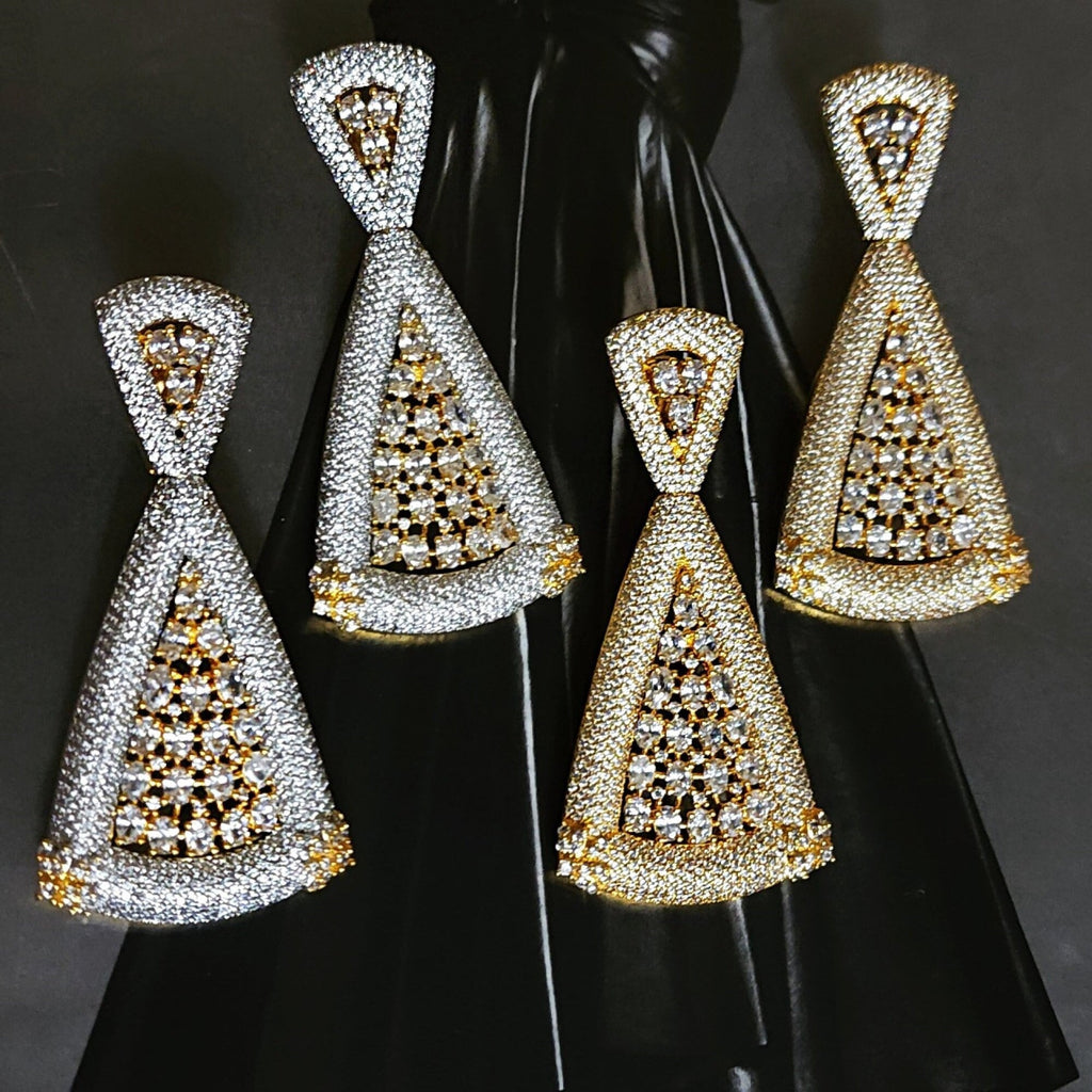 Brilliant! 18K White Yellow Gold Plated Pave Illusion Stones Triangle Dangling Drop Earrings, Wedding Earrings,Couture,Eyptian Revival Style