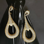 Stunning! 18K Yellow Gold Plated Pave Stones Earrings Couture, Bridal Earrings, Wedding Statement Earrings