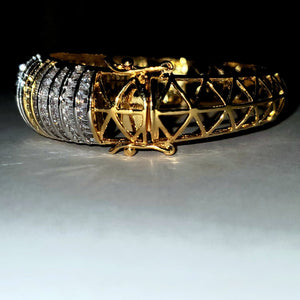 18K White Yellow Gold Plated Baguette Bracelet, Bangle, Wedding Jewelry, Couture, Runway