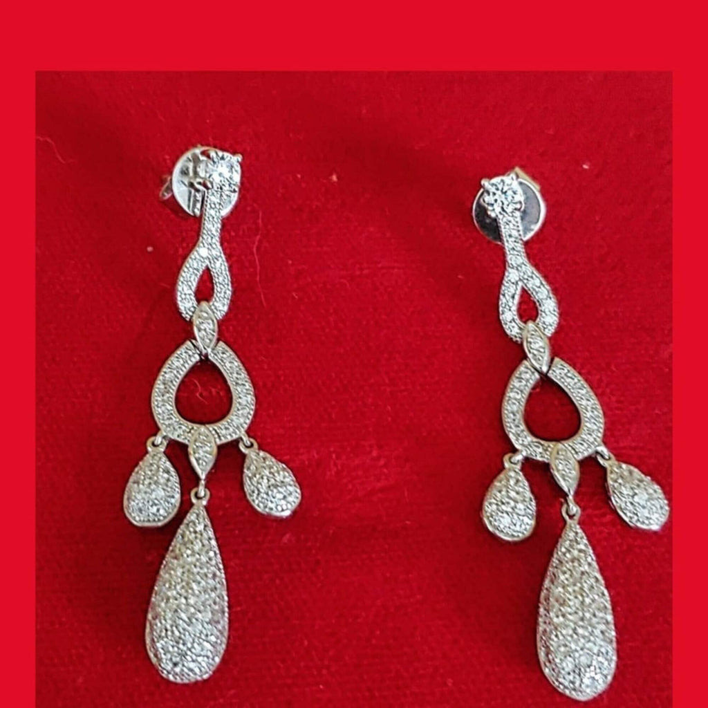 Beautiful Petite Chandelier White Gold Pave Earrings Wedding Earrings Bridal Earrings, Stud Bridesmaid, Valentine's Day, Mother's Day